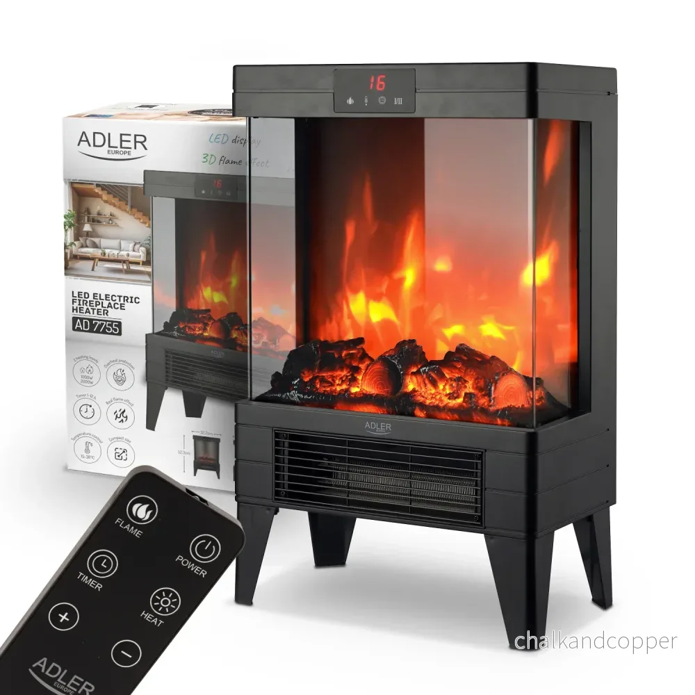 LED elektrisk öppen spis med fjärrkontroll, 2 värmeeffekter 1000W/2000W, termostat, Adler AD 7755 - Bild 3