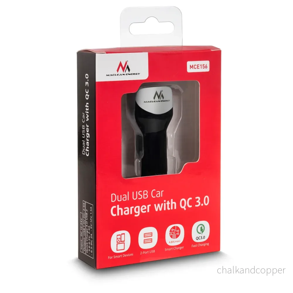 Billaddare max4.8A 2xUSB Maclean Energy MCE157 Qualcomm Quick Charge QC 3.0 plus kabel 1,5m Silver - Bild 2