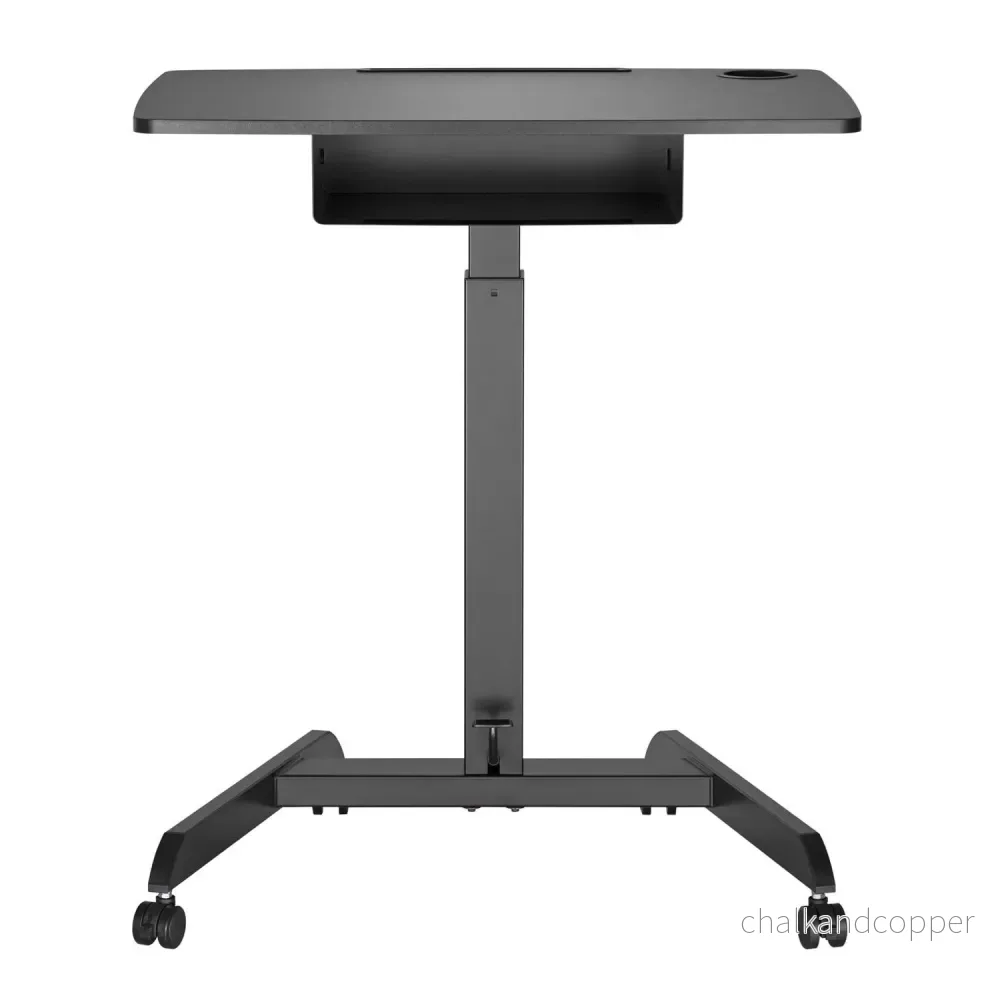 Höjningsjusterbart skrivbord för bärbar dator med hjul och en låda för sittande ställning Höjningsjusterbart upp till max. 113 cm max. 8 kg (Svart) - Bild 3