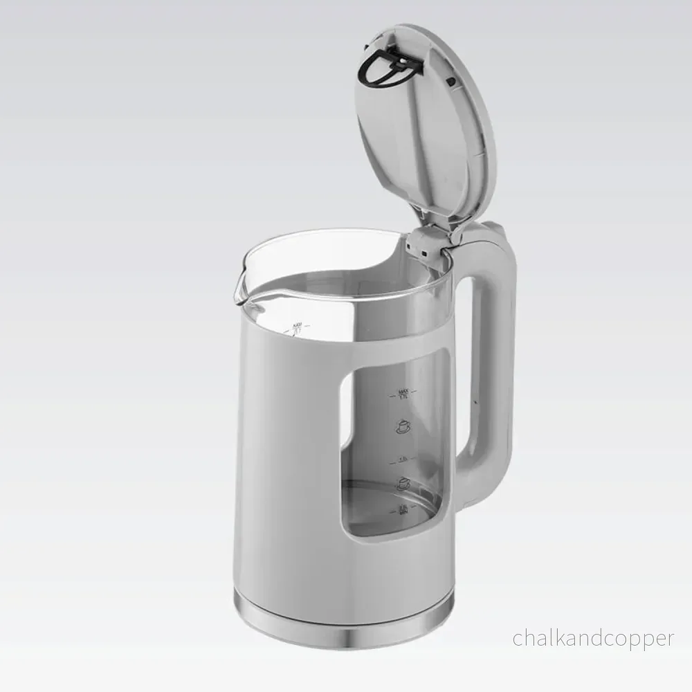 Maestro elektrisk vattenkokare i glas, volym 1,7 l, effekt 2200 W, vattennivåindikator, LED-belysning, vridbar bas, färg: grå, MR-065-GREY - Bild 3