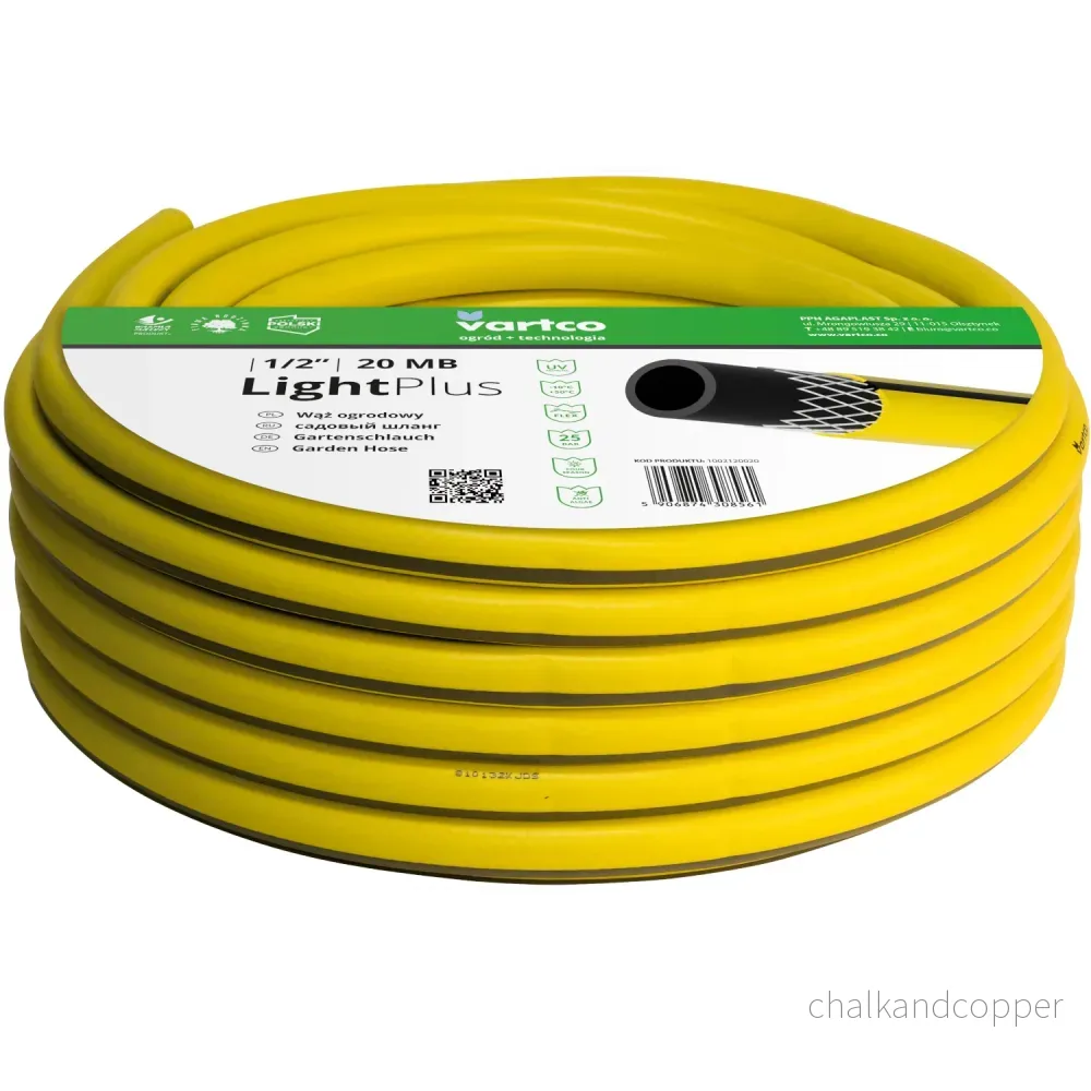 Vartco Light Plus 3-Lagers Vattenslang Trädgårdsslang Slang Trädgårdsbevattning Flexibel Slang Polyesterkorsfläta UV-beständig 25 Bar (1/2" 20m)
