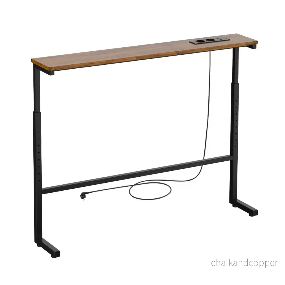 Konsol/bord med laddningslist från Maclean, svart med rustik bordsskiva, höjdjusterbar 62–83 cm, max 25 kg, kabel 2,5 m, MC-140 B - Bild 2