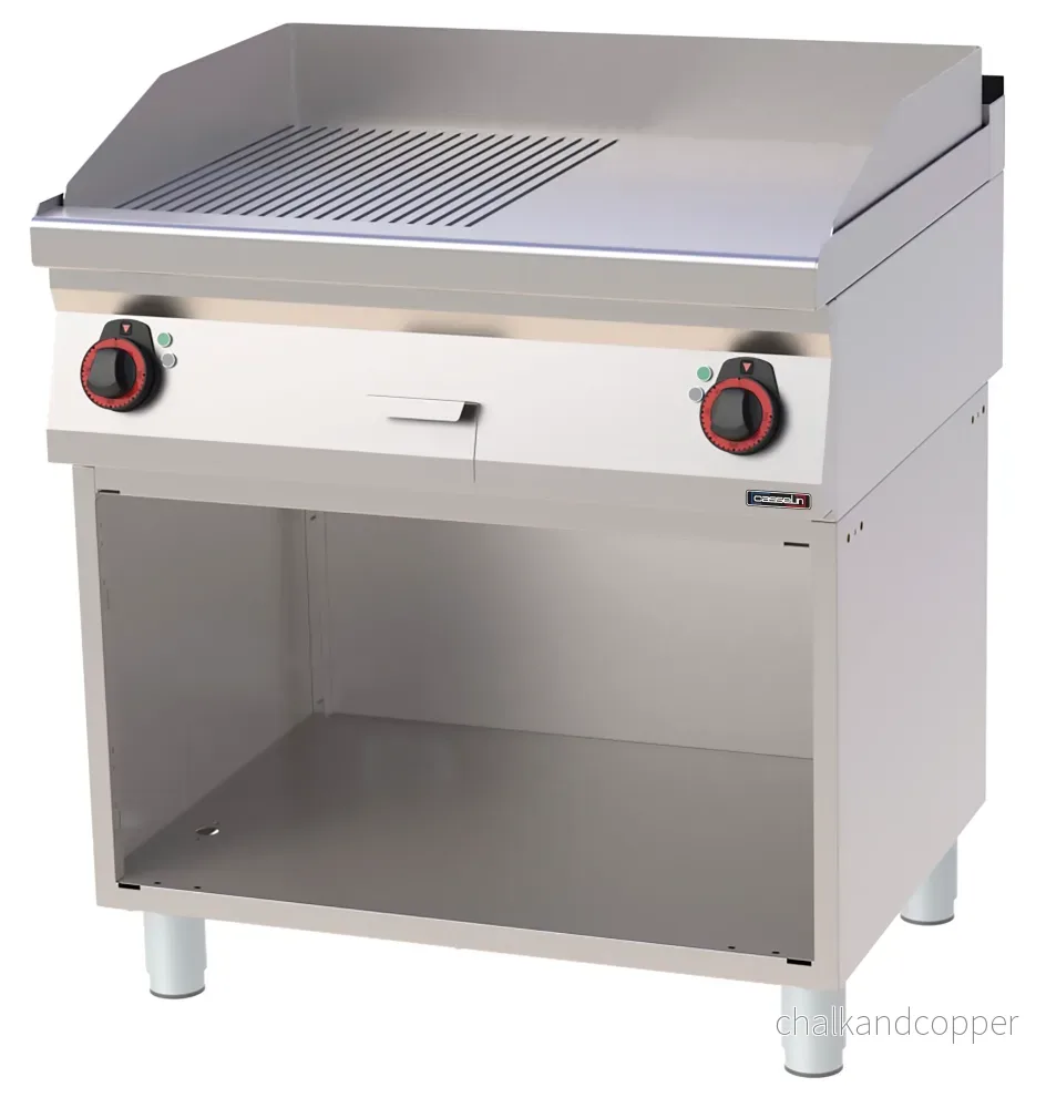 Grillplatta Räflad Slät krom med öppet skåp 80
