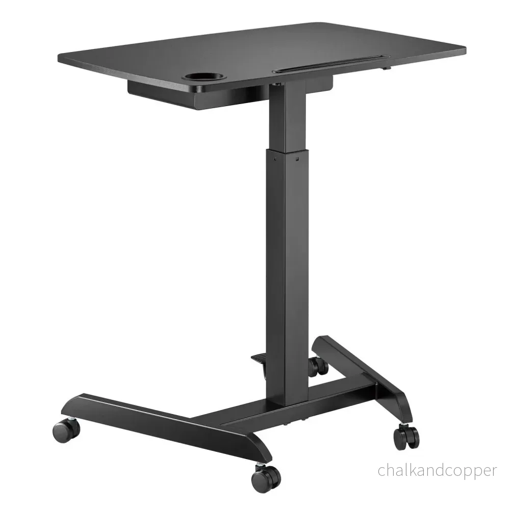 Höjningsjusterbart skrivbord för bärbar dator med hjul och en låda för sittande ställning Höjningsjusterbart upp till max. 113 cm max. 8 kg (Svart) - Bild 2