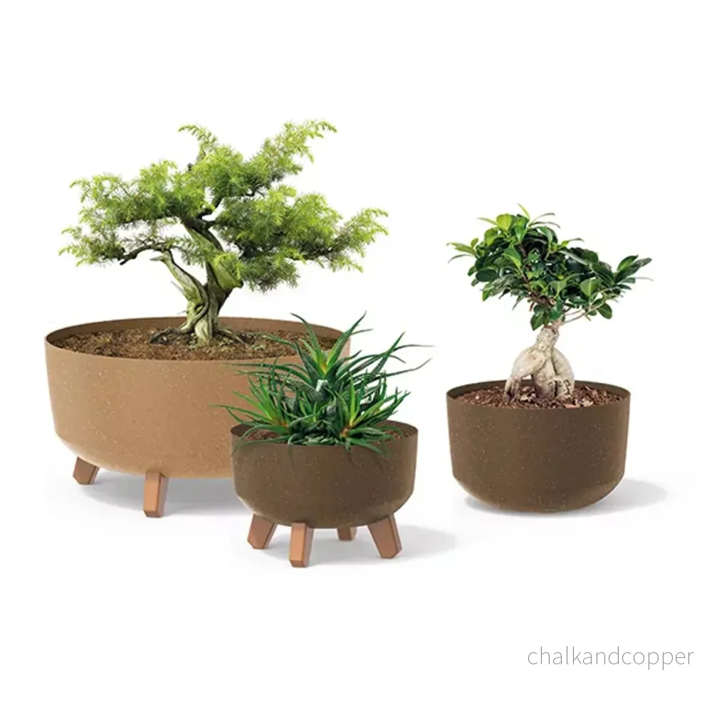 Low Eco Wood Blomkruka Med Avtagbara Ben Inkl. Insats För Inomhus- Och Utomhusbruk Plast UV-Beständig (285mm, ECO Kaffe) - Bild 2
