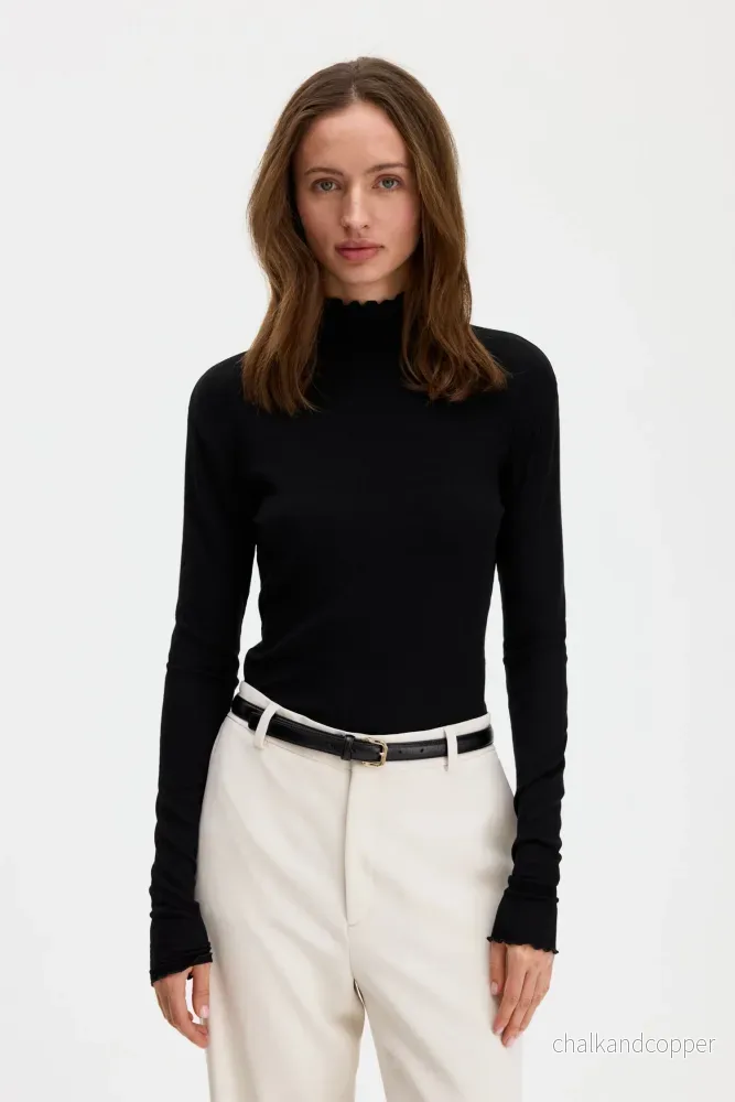 Rib Mock Neck Top Black Filippa K