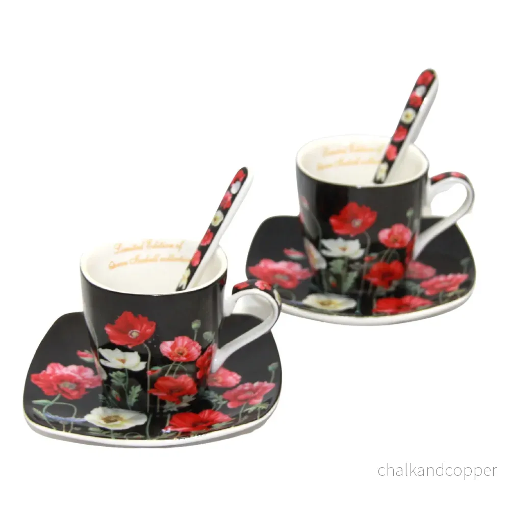 Espressokoppar porslinsset med tallrikar Queen Isabell W9PB06-09510