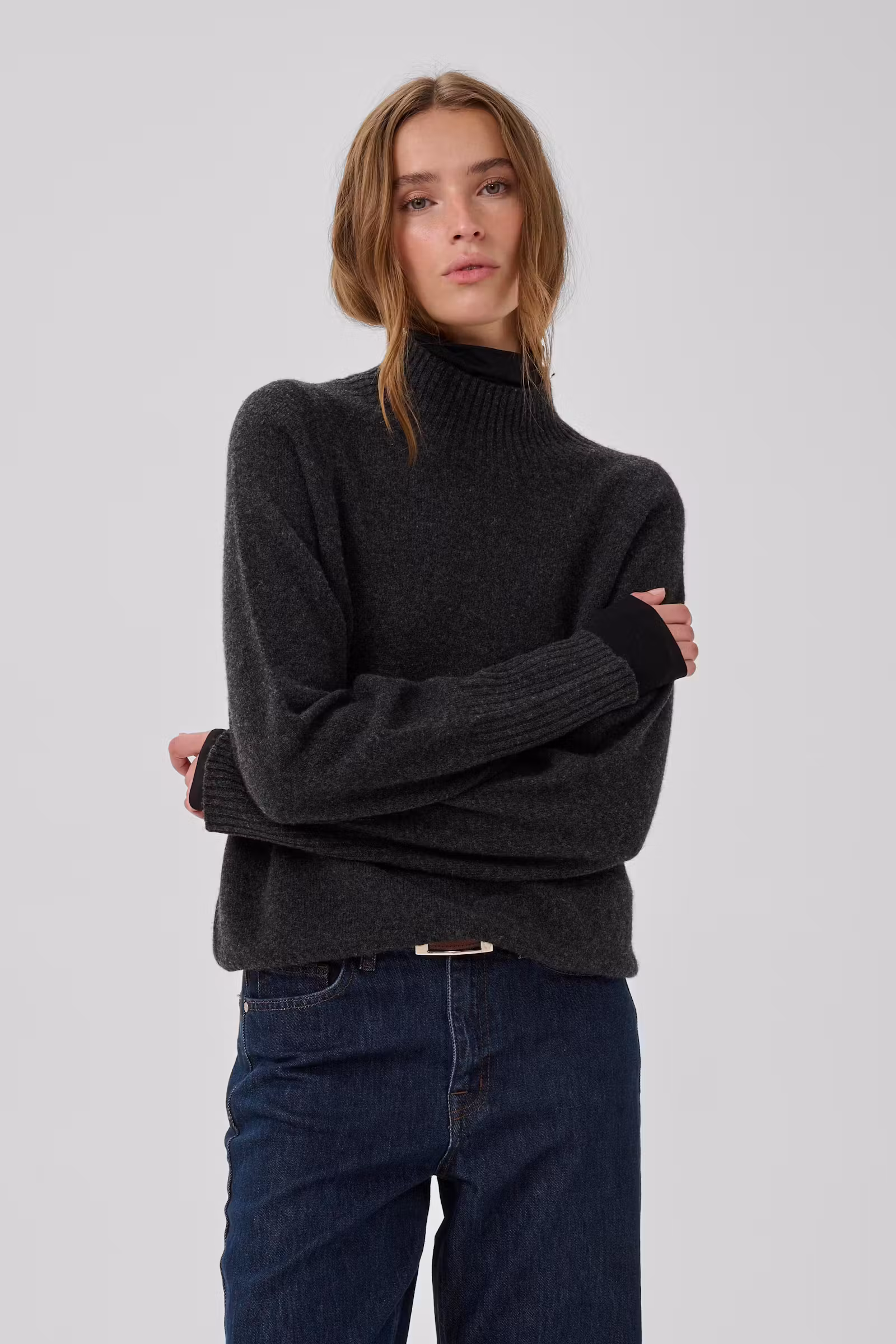 12 The Knit High Neck Dark Grey Melange My Essential Wardrobe
