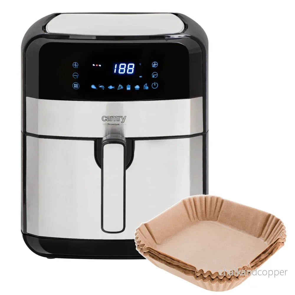 Fettfri fritös, 9 program, 5,0 L, Airfryer, Camry CR 6311 + pappersinsatser till fritösen, 16 cm, biologiskt nedbrytbara, 100 stycken