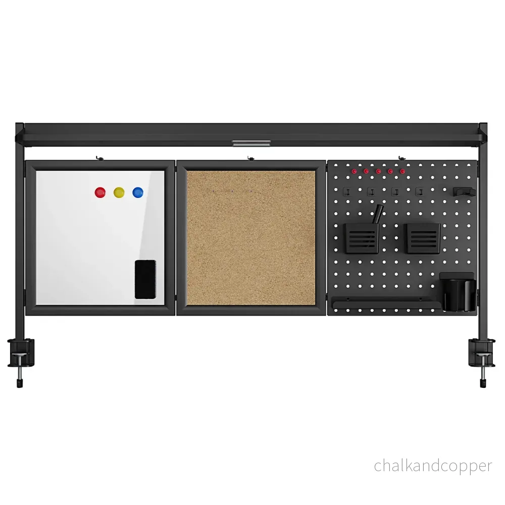 Skrivbordsavdelare/organisatör Ergo Office, max. belastning 10kg, vit och korktavla, bredd 1250mm, svart,ER-300 B - Bild 3