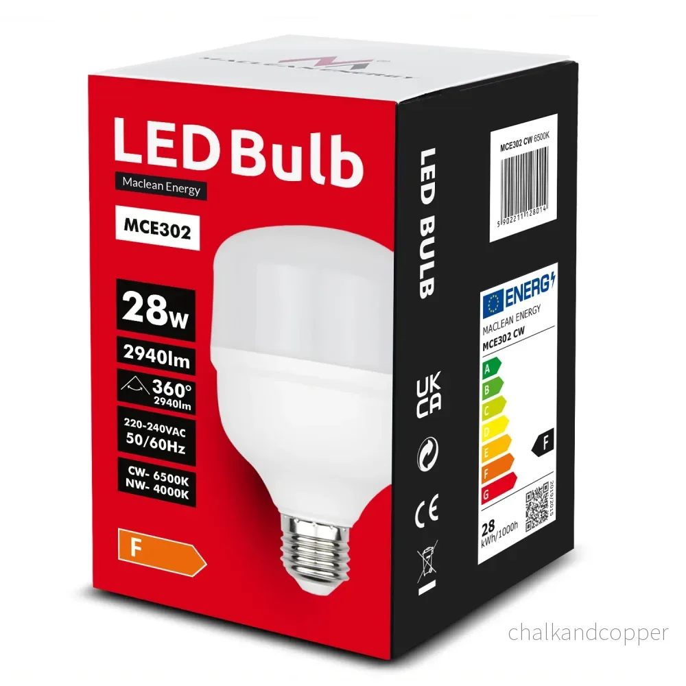 4x Maclean LED-lampa, E27, 28W, 220-240V AC, neutral vit, 4000K, 2940lm, MCE302 NW - Bild 3