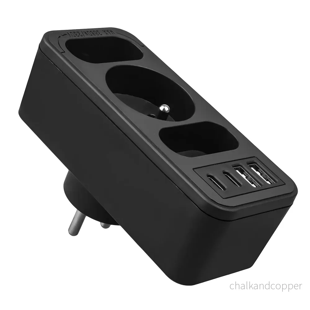 Strömuttag x3 + 4xUSB Maclean, 3-facks splitter, 2xUSB A, 2xUSB C PD 20W, 1x16A + 2x6A, MCE248 F/B, 3 st - Bild 2