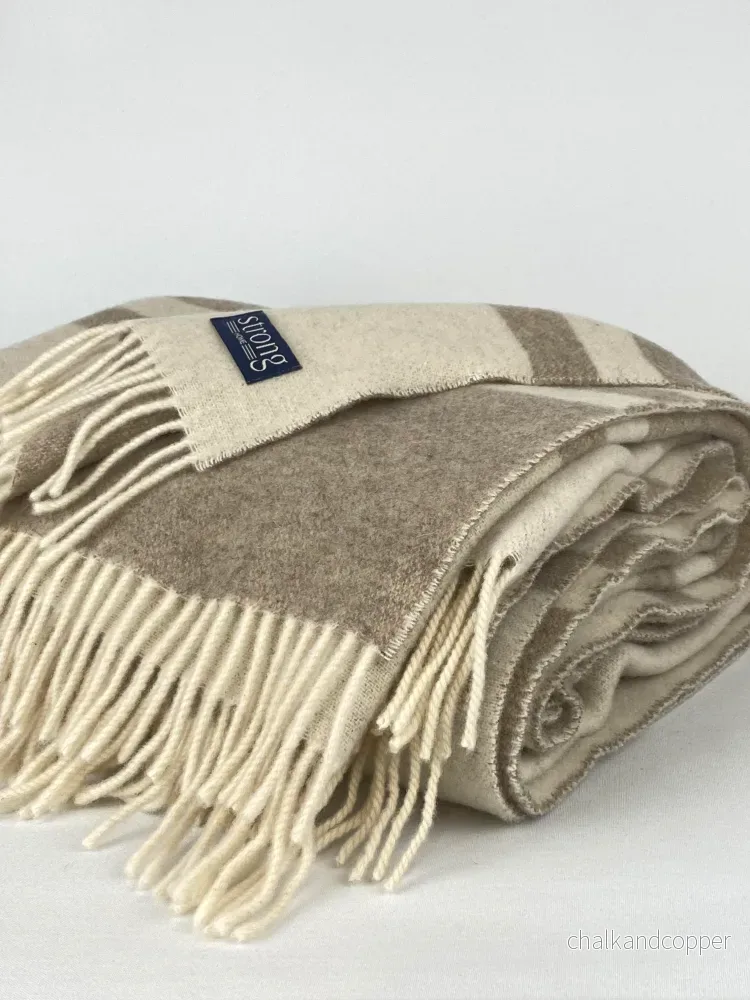 Pläd i italiensk lammull Randig Beige/Cremevit