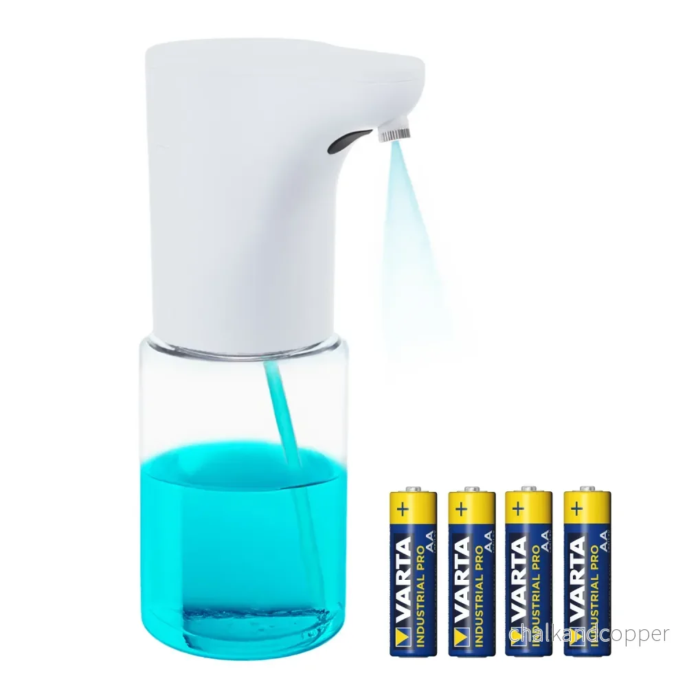 Promedix automatisk dispenser, dispenseringsbehållare för flytande tvål, desinfektionsvätskor, 300 ml, vit, PR-540 W + 4 Varta Industrial AA-batterier