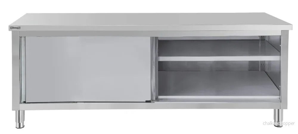 Arbetsbänk rostfritt stål 700 med skjutdörrar 1400 mm
