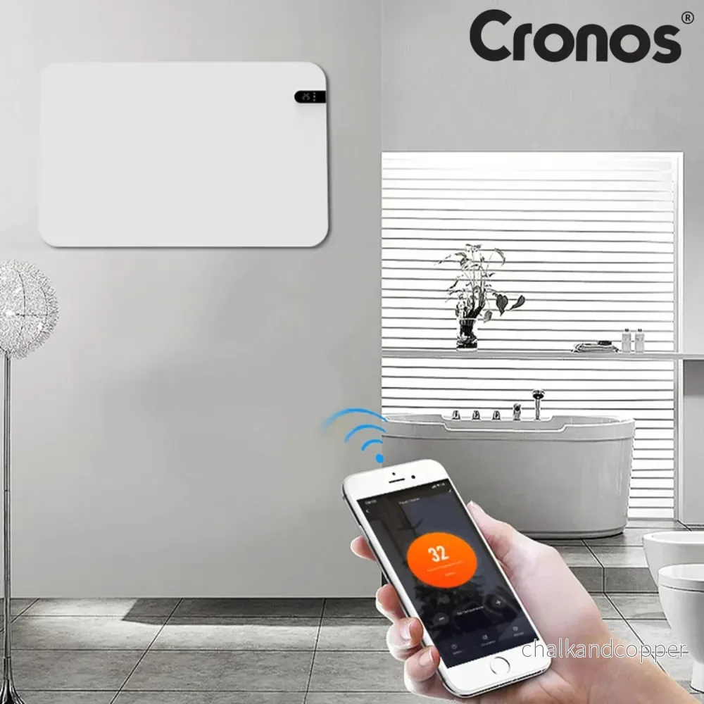 Cronos elektrisk radiator, vit, effekt 450 W, värmer upp rum på upp till 14 m2, inbyggd termostat, fjärrkontroll, funktion för att upptäcka öppna fönster, ben ingår, WFH-450TW - Bild 3