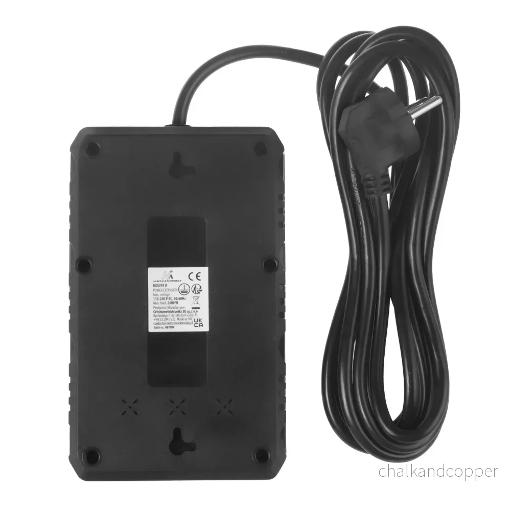 Maclean grenuttag, förlängningskabel 4 uttag + 3xUSB, 110-240V AC 50/60Hz, 2.1A max 2500W, 3m, svart, MCE393 B - Bild 3