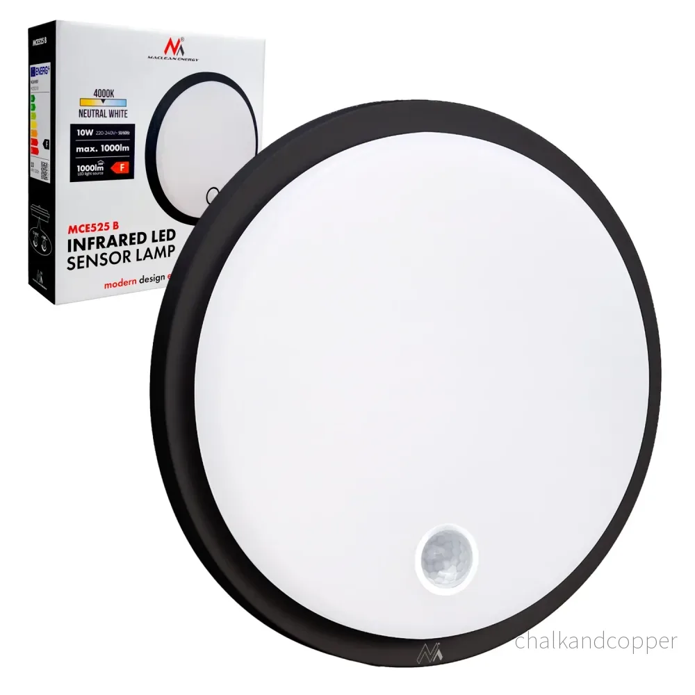 LED-lampa med rörelsesensor Maclean, PIR-sensor, svart, 10 W, IP65, 1000 lm, neutral färg, MCE525 B