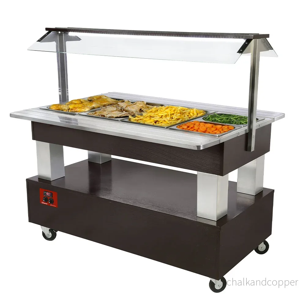 Värmande/bain-marie salladsbar, 4x GN1/1-150 (wengé trä) Värmande/bain-marie salladsbar, 4x GN1/1-150 (wengé trä)