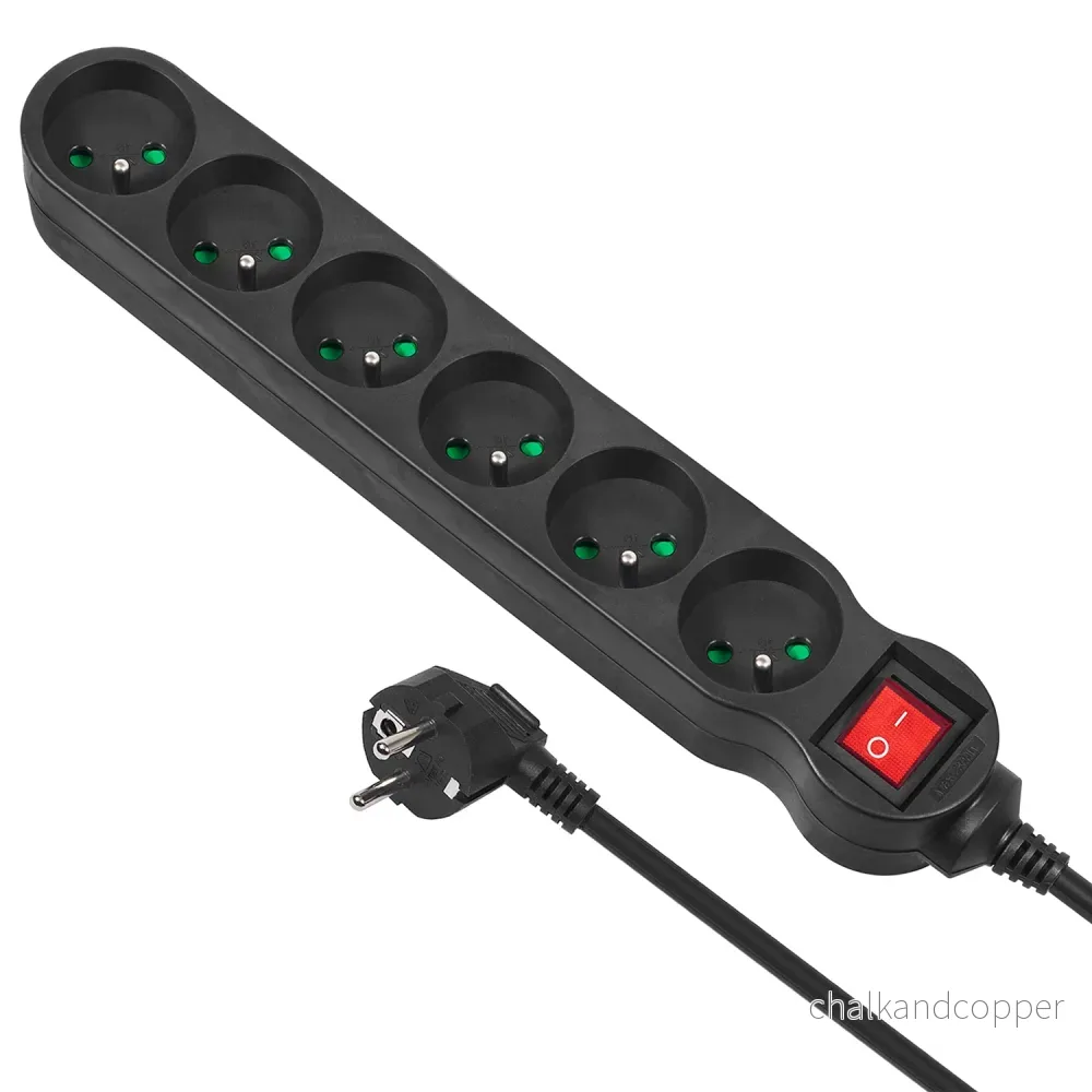 Maclean Energy power strip MCE188 Förlängningskabel med 6 uttag med strömbrytare