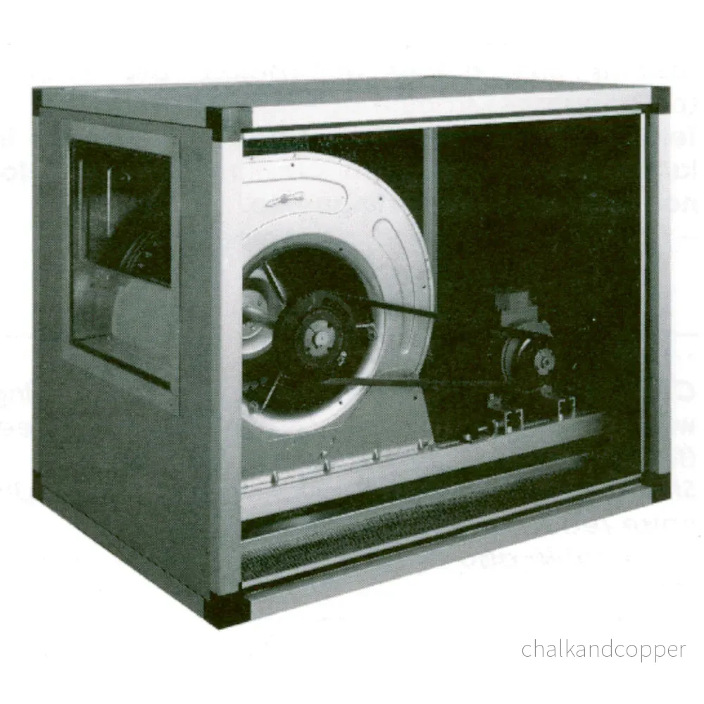 Centrifugalfläkt med isolerad caisson, driven av rem, 2 hastigheter, 5000 mÂ³/h