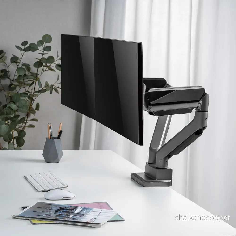 Ergo Office ER-446 Skärmhållare Med 2 Fack Och Gasfjäder Bordshållare 17-35" Tum Svängbart Vridbart Vridbart Roterbart Höjdinställbart Dubbel Arm VESA 75x75 100x100 Upp Till 2x15kg - Bild 2