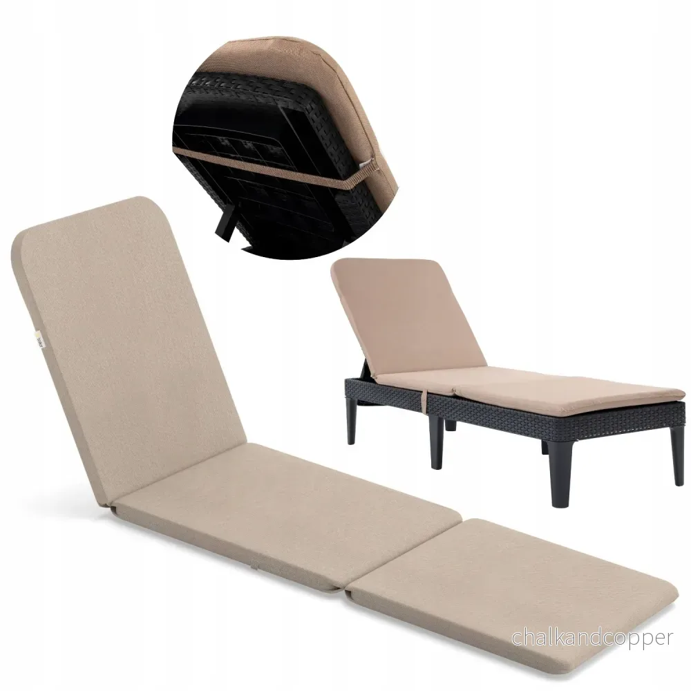 Kudde till solstol Jaipur, färg beige, tyg S-550 melange, storlek 190x60 cm, två fästsystem, vattentät, kan tvättas i sin helhet, melange S-21, 3 stycken - Bild 2
