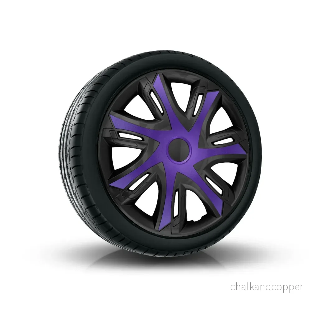 N-Power Hjulkåpor För Stålfälgar Tvåfärgade Navkapslar Set Med 4 Bilfordon Lämplig För De Flesta Märken Och Fälgar ABS-Plast (Lila / Svart, 16") - Bild 2