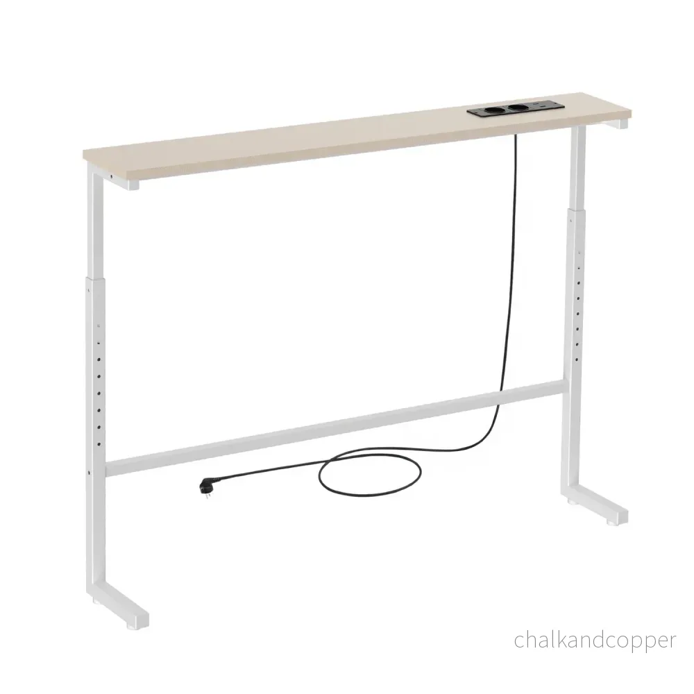 Maclean-konsol/bord med laddningslist, vit med ljust bordsskiva, höjdjusterbar 62–83 cm, max 25 kg, sladd 2,5 m, MC-140 W - Bild 2
