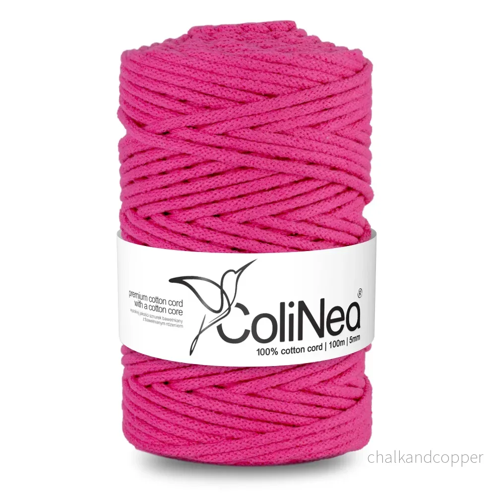 ColiNea, bomullssnöre med bomullskärna, flätat, 5mm, 100m, fuchsia