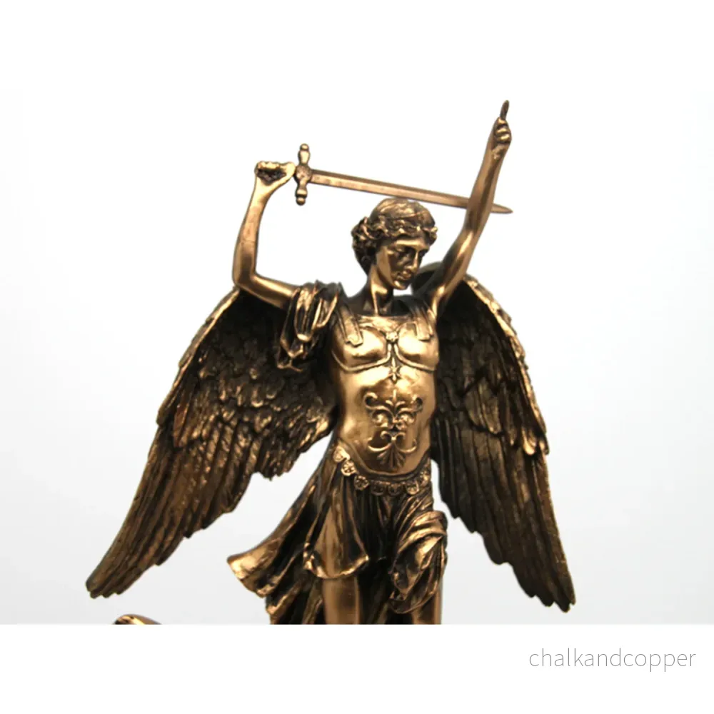 Ärkeängeln Mikael figurin, klocka, religiös skulptur i brons, drottning Isabel - Bild 2
