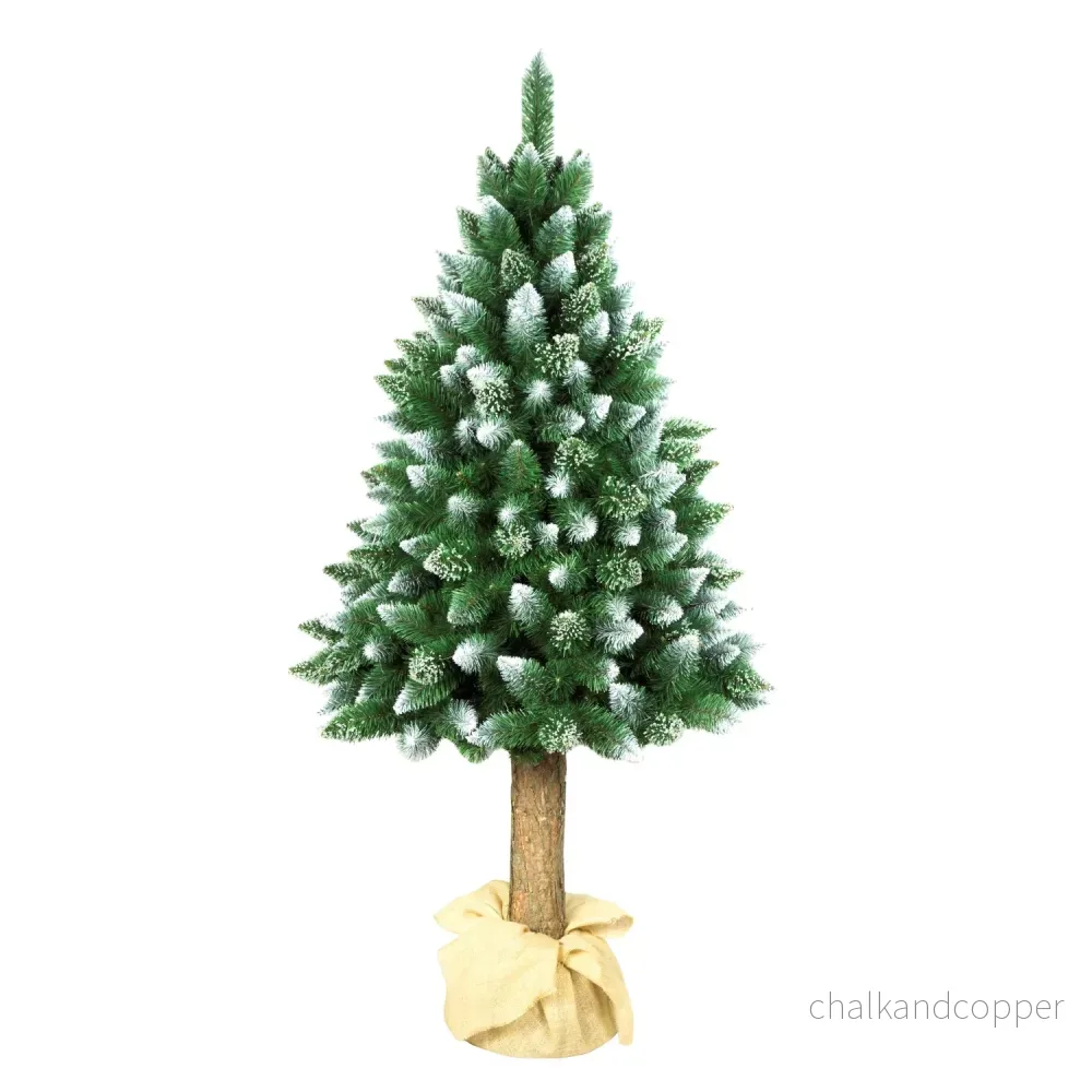Diamond Konstgjord Tall Med Naturlig Stam 180cm Julgran Med Plastbotten Snöeffekt PVC-Dekoration Juldekoration
