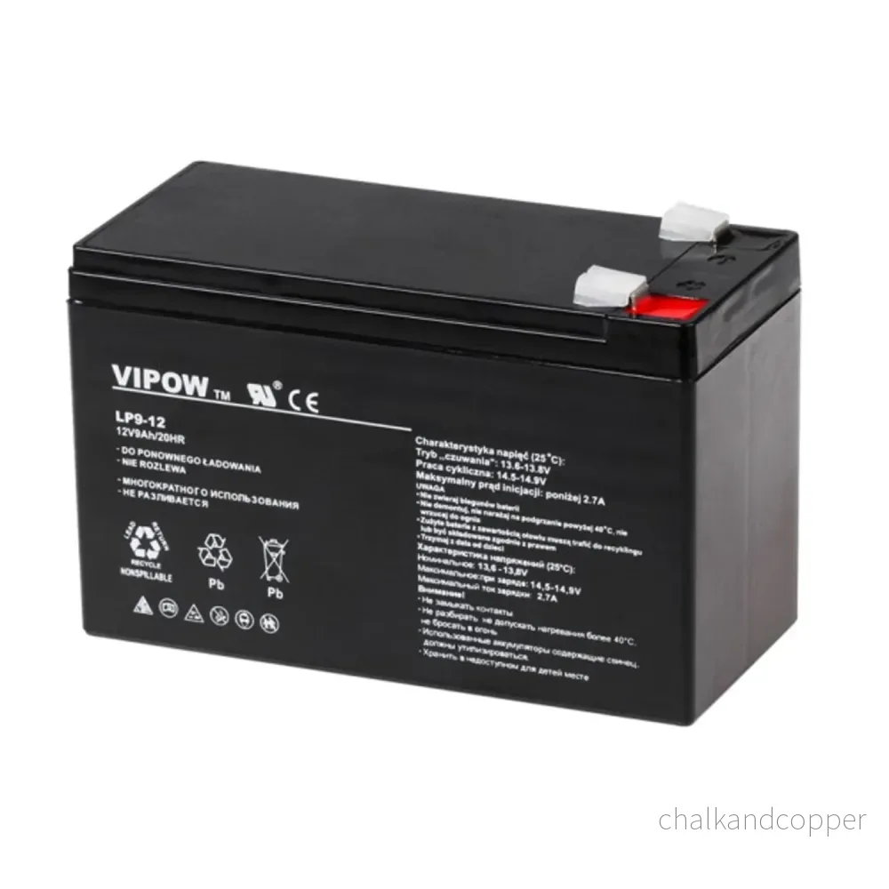 VIPOW gelbatteri, underhållsfritt, lång livslängd, 12V 9Ah