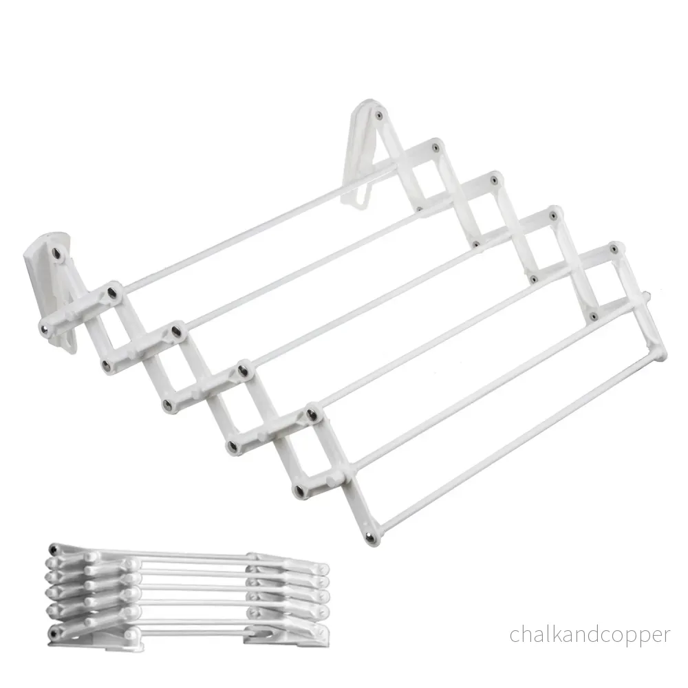 Väggmonterad teleskopisk torktumlare Accordion torkställning (80cm, vit) Väggmonterad teleskopisk torktumlare Accordion torkställning (80cm, vit)