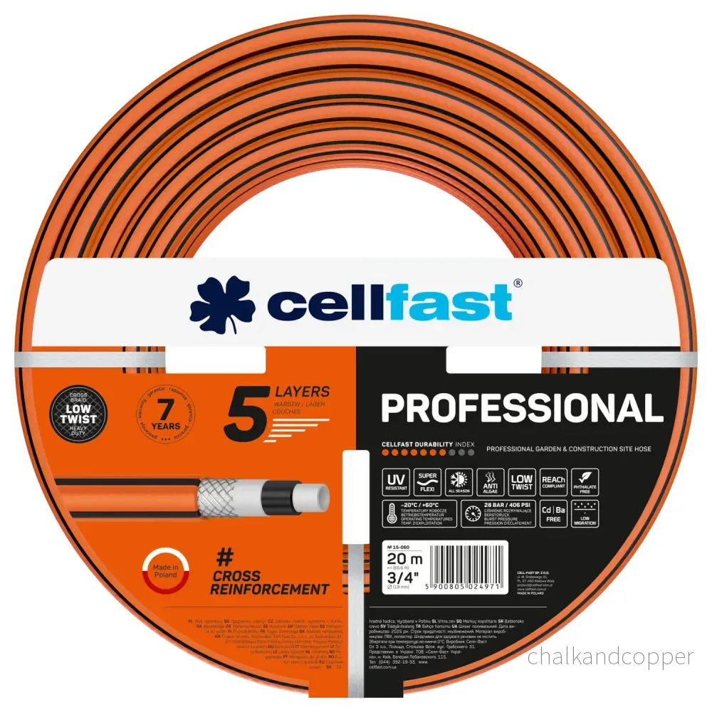 Cellfast trädgårdsslang, PROFESSIONAL 3/4" 20 m + Cellfast slanghållare, grå - Bild 2