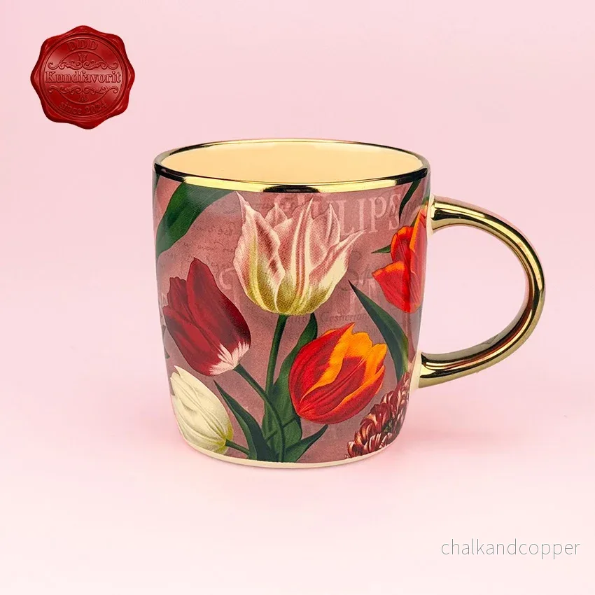 Pretty Tulips Mugg Rosa 27cl – Exklusiv Design med Gulddetaljer