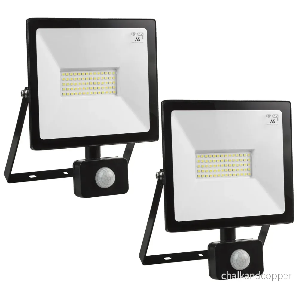 2x LED-strålkastare med Maclean-rörelsesensor, slim 50W, 4000lm, varmvit (3000K), IP44, MCE650 WW PIR