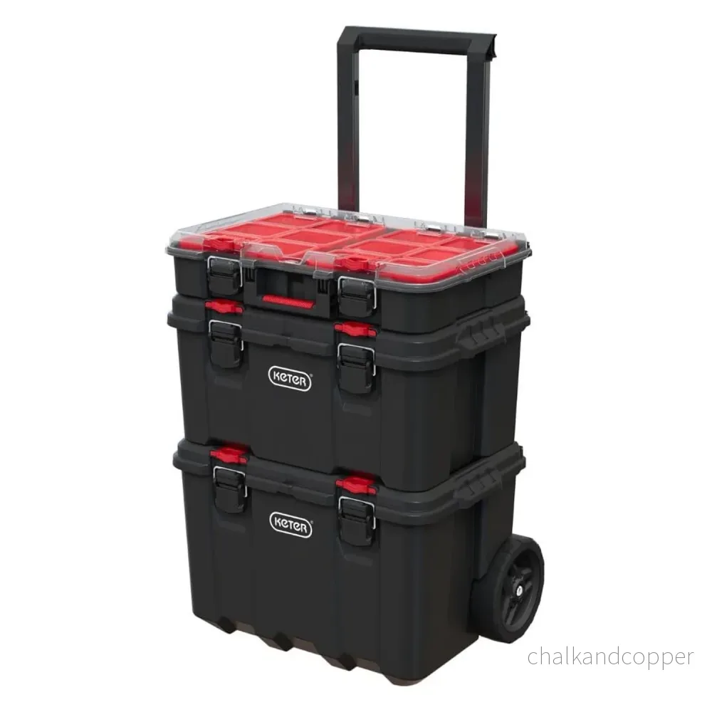 Keter boxset, hjul, teleskophandtag, volym 150 l, Stack'N'Roll
