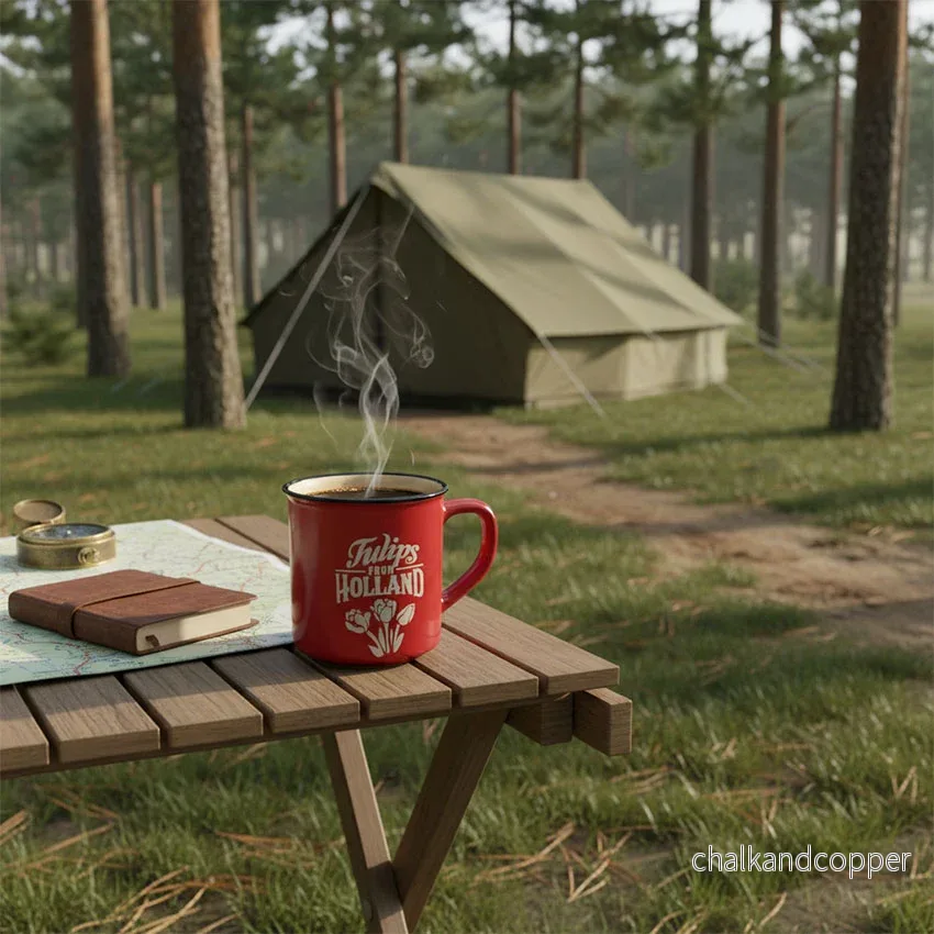 Camp Mugg i röd keramik – “Tulips from Holland” med outdoor-känsla - Bild 2