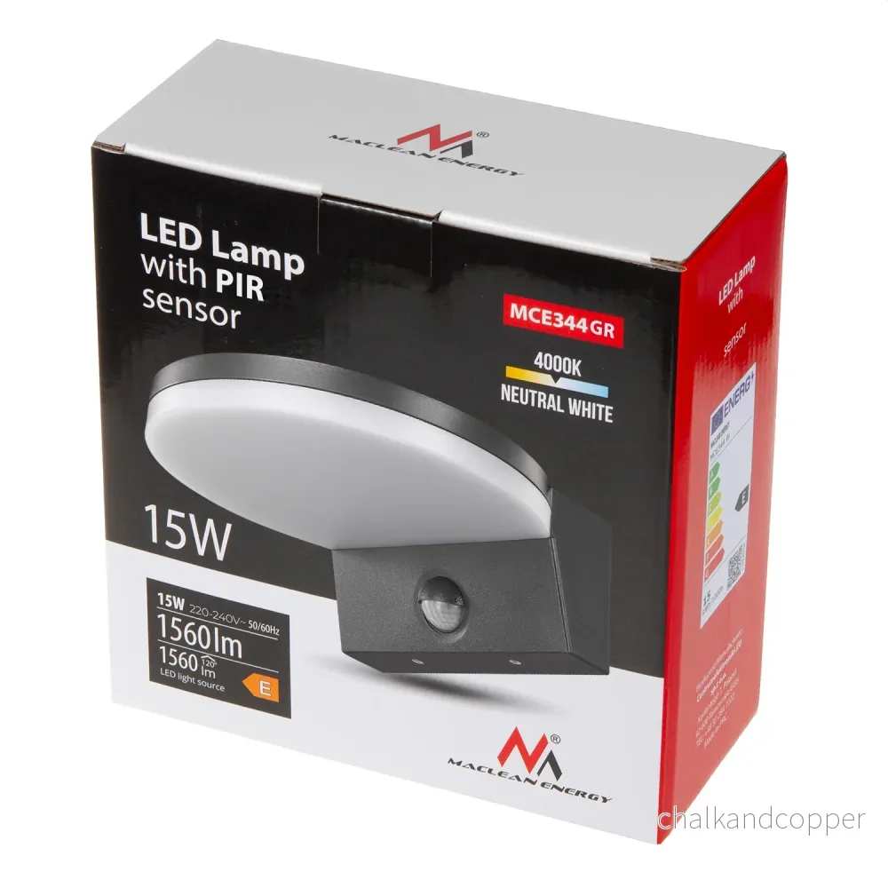 Maclean LED-lampa med rörelsesensor, PIR-sensor, grå, 15 W, IP65, 1560 lm, neutralvit färg (4000 K) MCE344 GR, 2 stycken - Bild 3