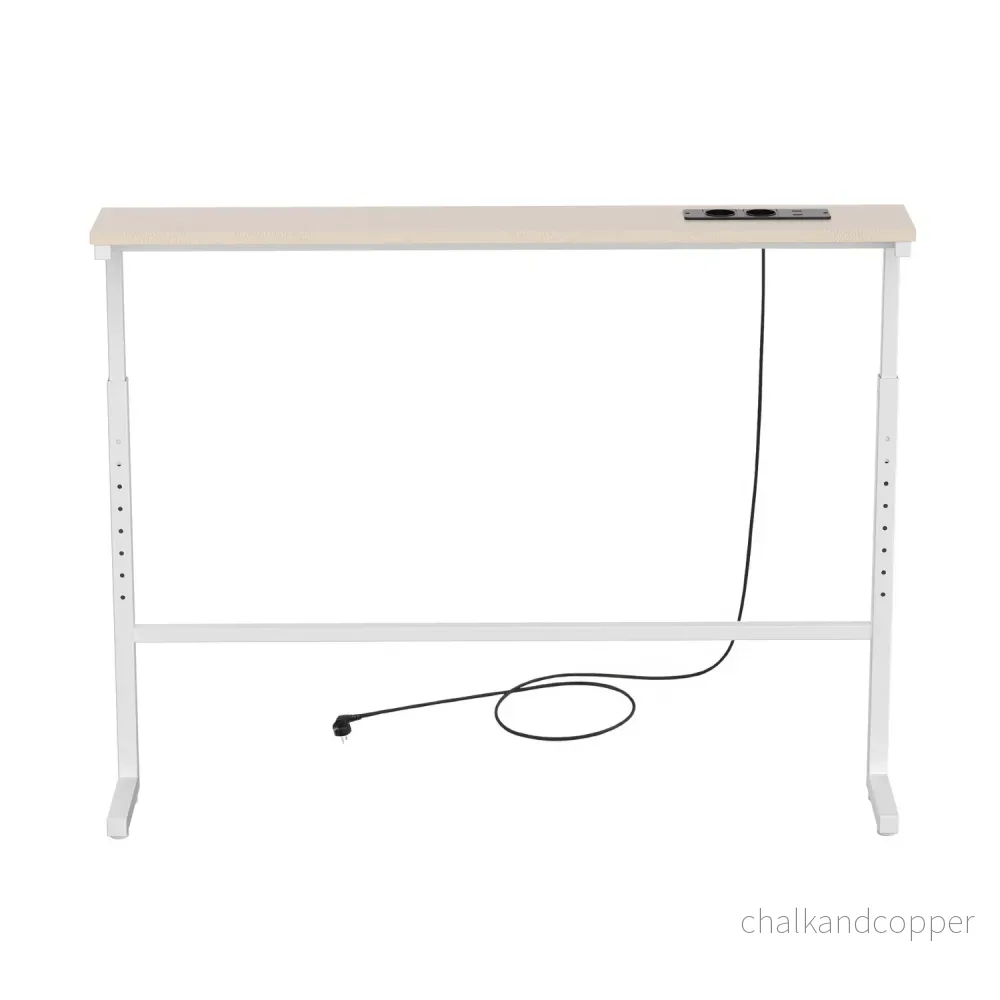 Maclean-konsol/bord med laddningslist, vit med ljust bordsskiva, höjdjusterbar 62–83 cm, max 25 kg, sladd 2,5 m, MC-140 W - Bild 3