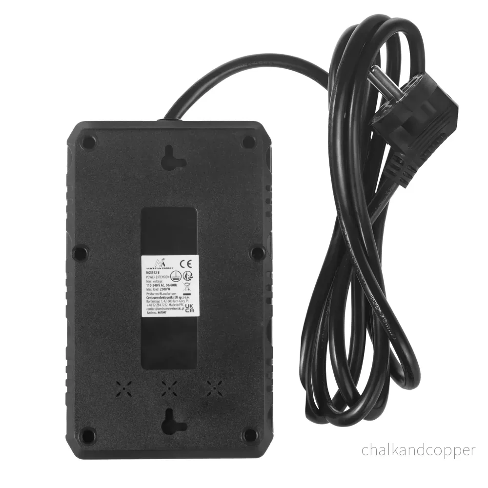 Maclean grenuttag, förlängningskabel 4 uttag + 3xUSB, 110-240V AC 50/60Hz, 2,1A max 2500W, 1,5m, svart, MCE392 B - Bild 3