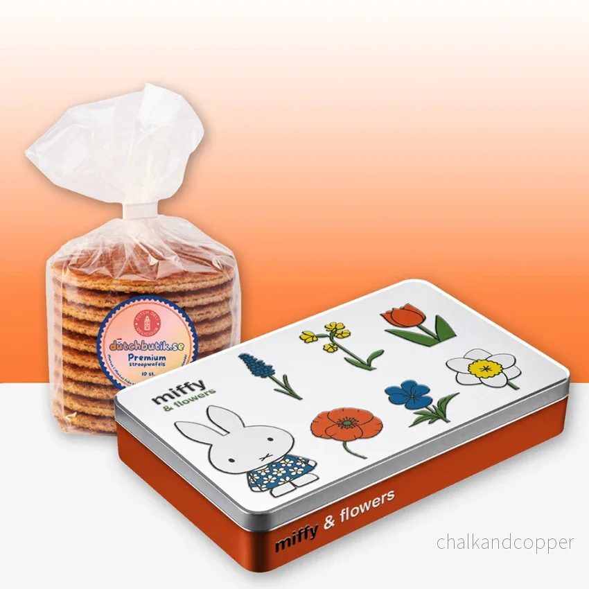 Miffy® färgpennsburk med premium stroopwafels (10 st, ca 350 g totalt) – Exklusivt gåvoset