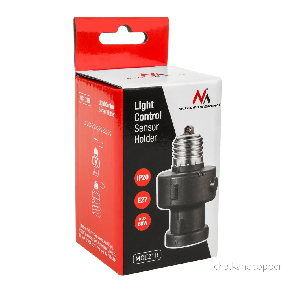 Maclean E27-lamphållare, 100W, med skymningssensor, timer, MCE21B - Bild 3