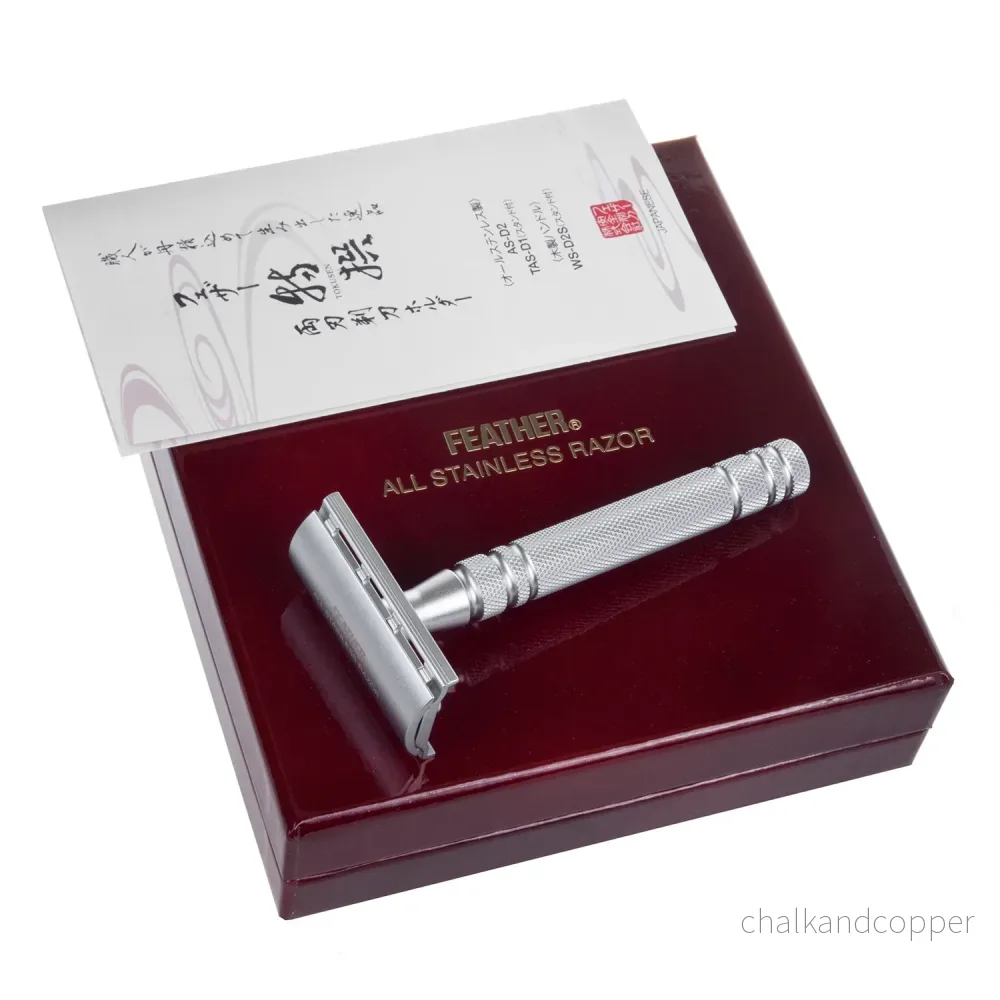 Feather All Stainless Razor Double Edge Rakapparat AS-D2 Japansk Kvalitet Professional - Bild 2