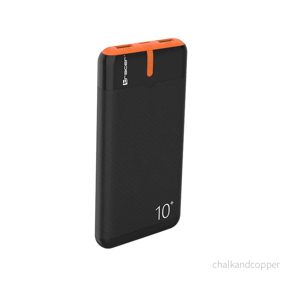 Tracer Powerbank, 10000 mAh, svart och orange, USB C, 2A, EnerGo