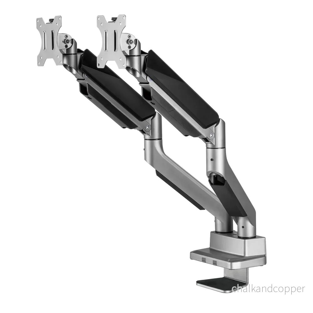 Ergo Office ER-446 Skärmhållare Med 2 Fack Och Gasfjäder Bordshållare 17-35" Tum Svängbart Vridbart Vridbart Roterbart Höjdinställbart Dubbel Arm VESA 75x75 100x100 Upp Till 2x15kg - Bild 3