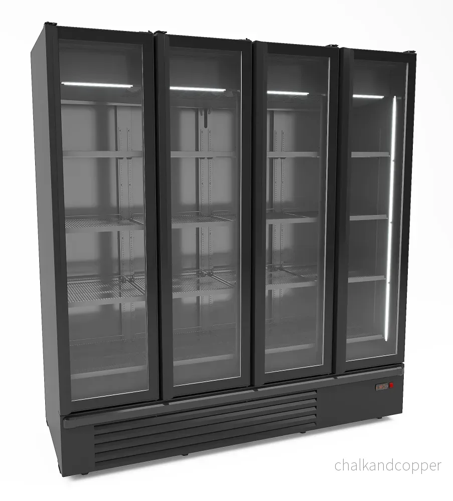 KYLSKÅP MED 4 GLASDÖRRAR SVART 1850L