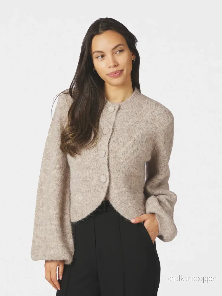 Gio Fluffy Knit Cardigan Beige Neo Noir Gio Fluffy Knit Cardigan Beige Neo Noir