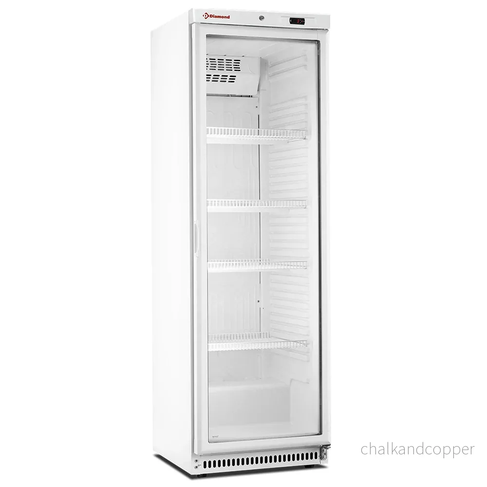 Ventilerat kylskåp, glasdörr, 400 liter. vit